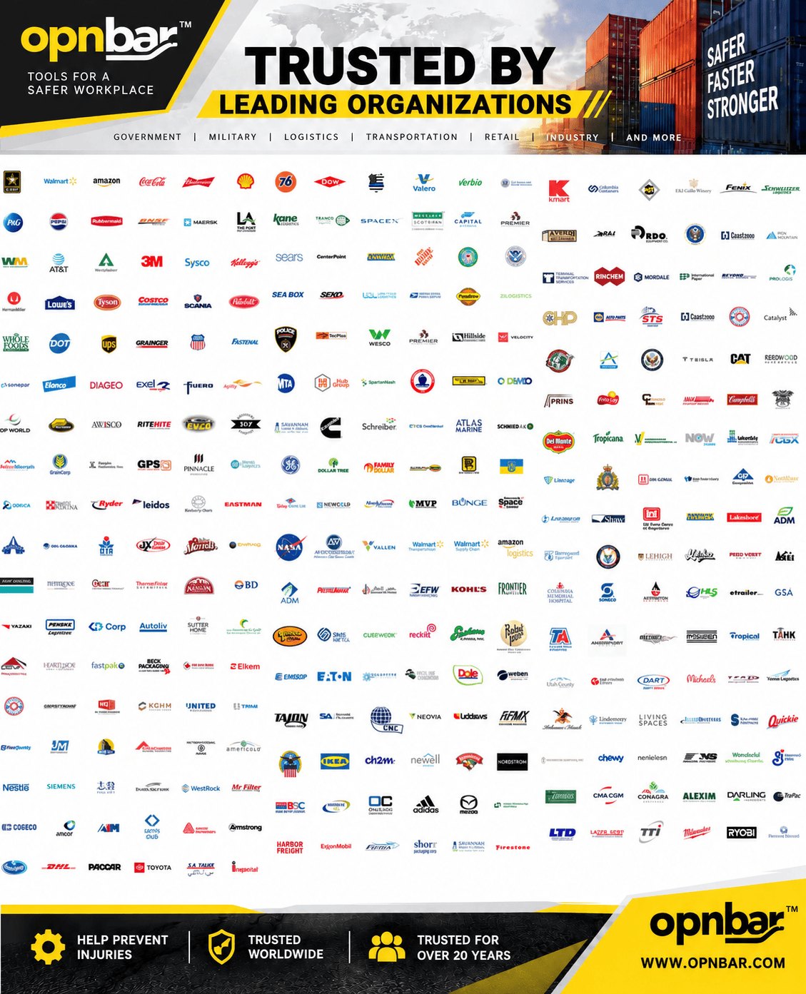 OPNBar Trusted by Leading Organizations poster with customer company logos