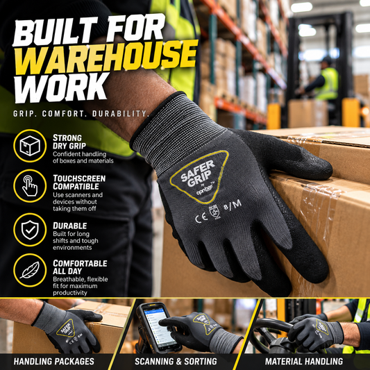 Warehouse Gloves - Nitrile Coated Gloves with Touchscreen - Safer Grip by OPNBAR™ (2-Pack)