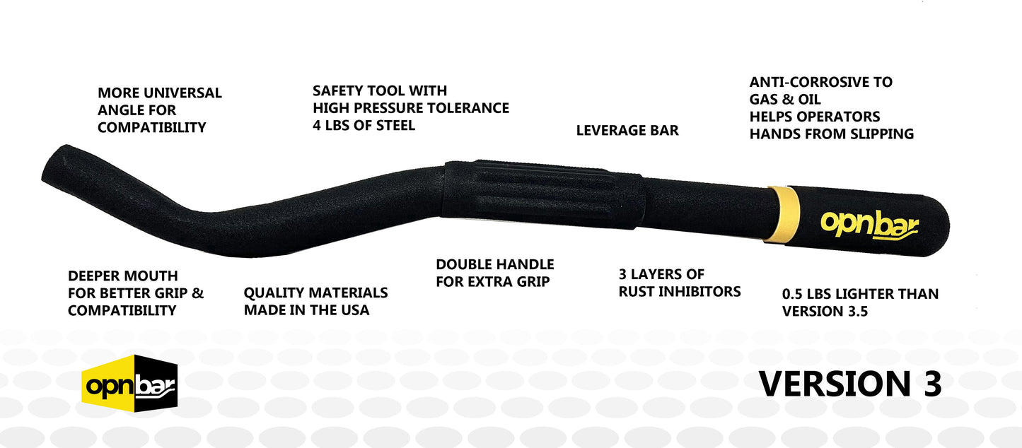 Cheater Bar & Container Leverage Bar - OPNBar Version 4 (1 Pack) Large & Deep Mouth Leverage Bar for Triangular Handles - for Shipping Container Doors - Optional 5th Wheel Release - Made in The USA