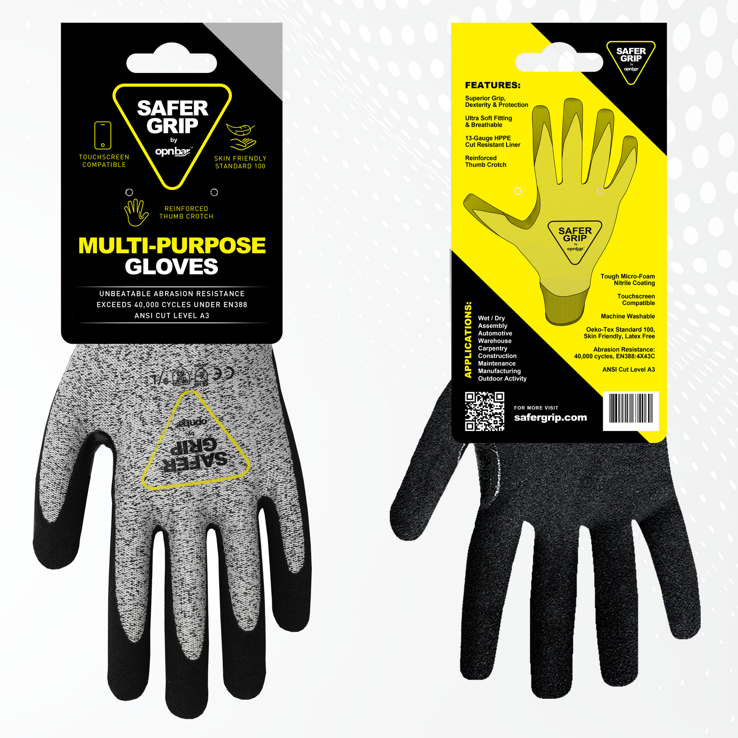 A3 Cut Resistant  Mechanic Gloves - Nitrile Coated Gloves with Touchscreen - Safer Grip by OPNBAR™ (2&12 Pack)