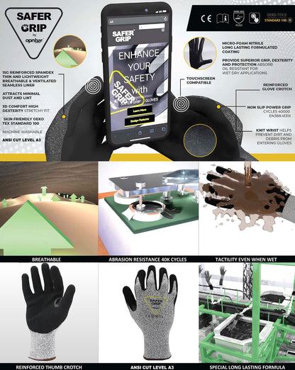 A3 Cut Resistant Fishing Gloves - Nitrile Coated Gloves with Touchscreen - Safer Grip by OPNBAR™ (2&12 Pack)