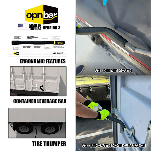 OPNBar Version 3 (1 Pack) Large & Deep Mouth Shipping Container Leverage Bar - No 5th Wheel Release - Made in The USA
