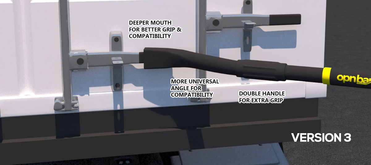 Cheater Bar & Container Leverage Bar - OPNBar Version 4 (1 Pack) Large & Deep Mouth Leverage Bar for Triangular Handles - for Shipping Container Doors - Optional 5th Wheel Release - Made in The USA