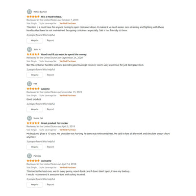 Amazon customer reviews of the OPNBar shipping container leverage bar