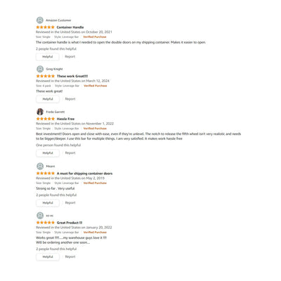 Five-star Amazon reviews of OPNBar for opening a stuck shipping container door