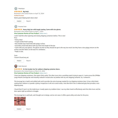 Amazon reviews of OPNBar for stubborn, stuck shipping container doors