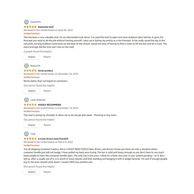 Five-star Amazon reviews of OPNBar from truck drivers and container haulers