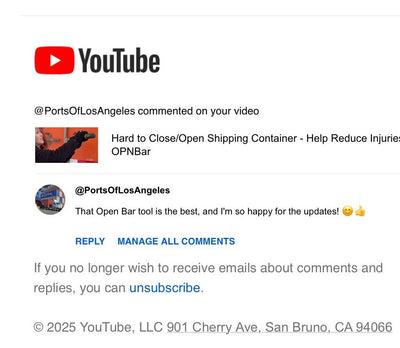 YouTube comment from @PortsOfLosAngeles on an OPNBar video