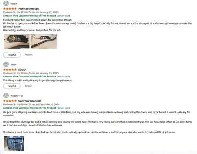 Customer reviews and photos of the OPNBar container leverage bar and SaferGrip gloves