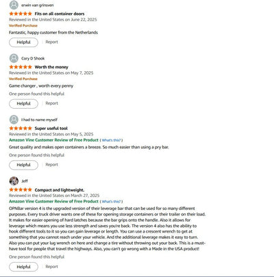 Amazon customer reviews of the OPNBar Version 4 container leverage bar