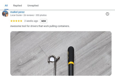 Five-star Google review with photo of OPNBar leverage bar and hook