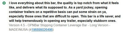 Customer review of OPNBar Version 4.5 long container leverage bar